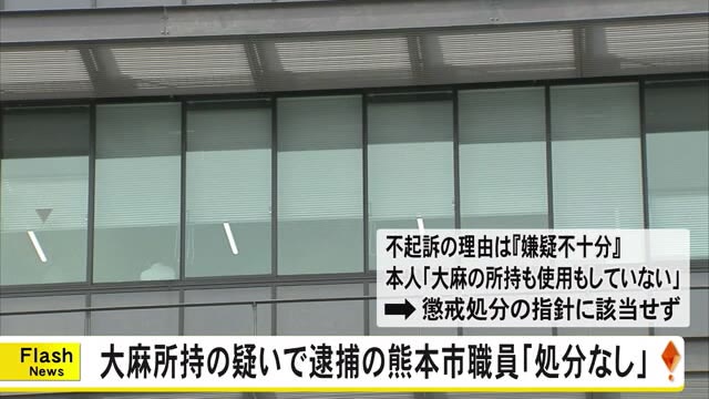 大麻所持容疑で逮捕・不起訴の熊本市職員「処分なし」