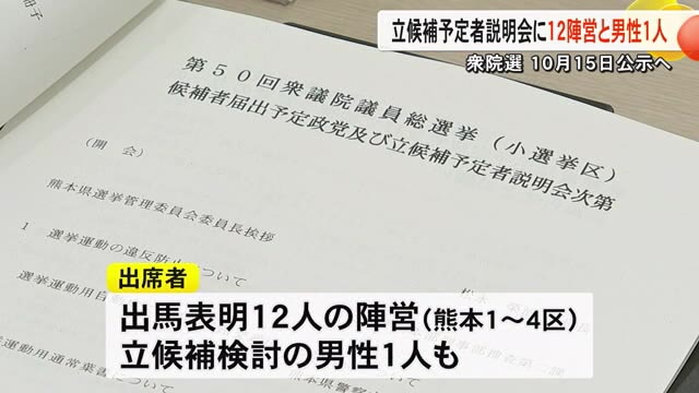 衆院選　立候補予定者説明会に１２陣営と男性１人【熊本】