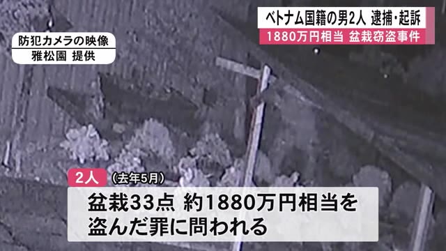 １８８０万円相当　盆栽窃盗事件　ベトナム国籍の男２人 逮捕・起訴